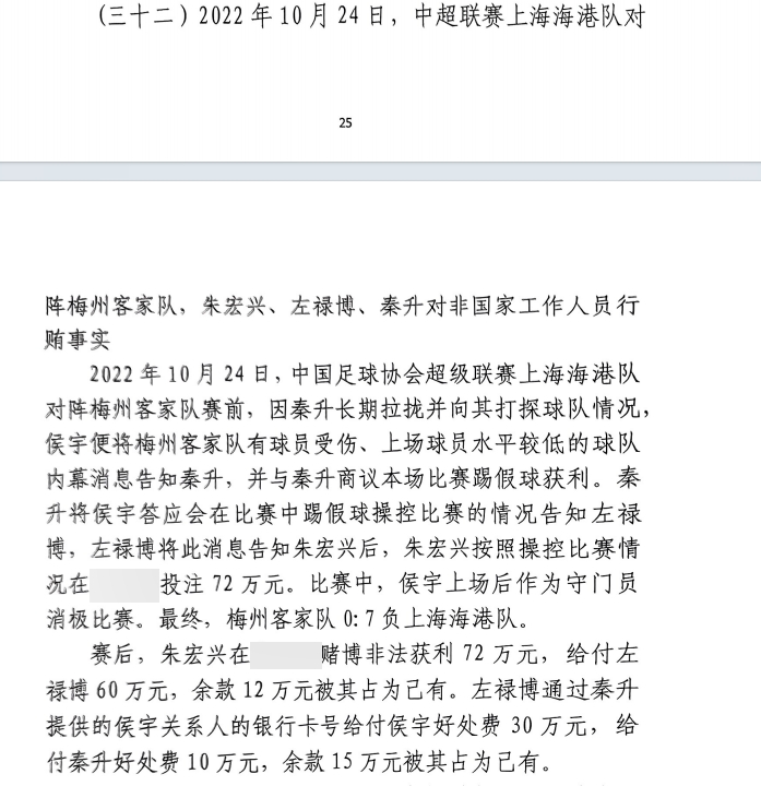 網(wǎng)傳判決書(shū)：梅州0-7海港，梅州守門(mén)員侯宇收30萬(wàn)好處費消極比賽