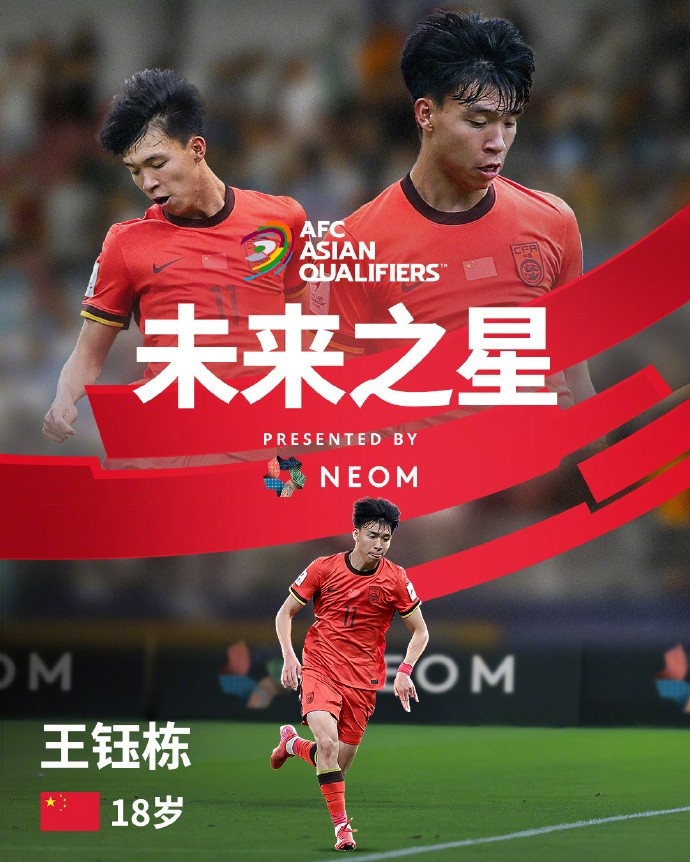 亞洲杯官方社媒發(fā)布王鈺棟個(gè)人海報：青年軍的旗幟，飄揚在前哨