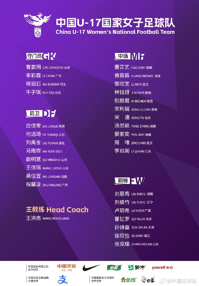 U17女足30人將在蘇州集訓備戰世界杯，姜寧、朱挺擔任訓練員